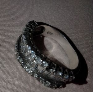 Baguette And Round Diamond Ring In Sterling Silver. Size-6. .50 CT. T.W.